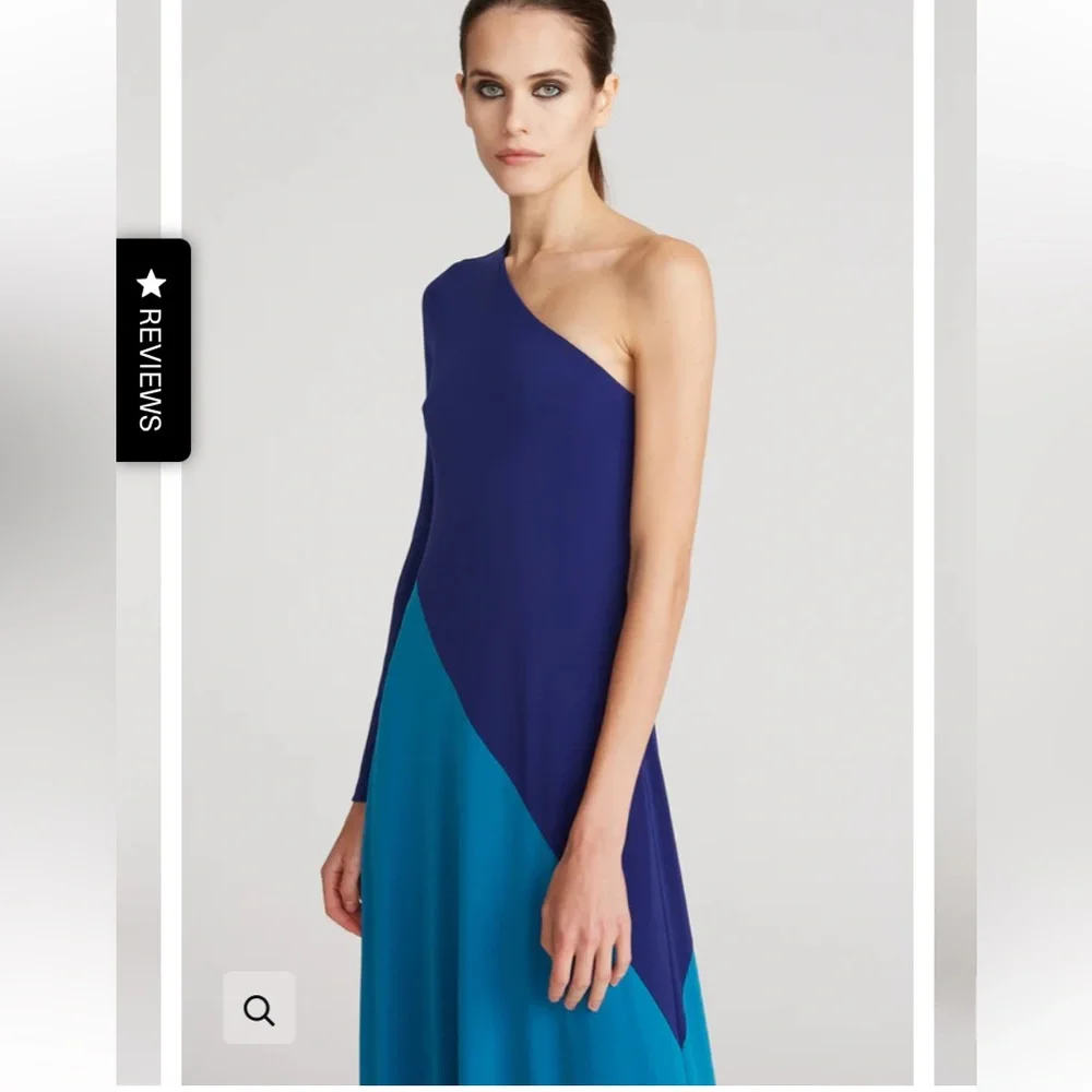 ❌SOLD❌HALSTON AJA GOWN SAPPHIRE BLUE TEAL ONE ARM LONG SLEEVE SOLD OUT SIZE 8 - Picture 4 of 12